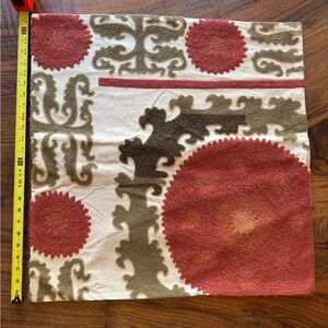 Pottery Barn Euro Pillow Sham  Abstract Bohemian Cotton Button Beige Red 26x26